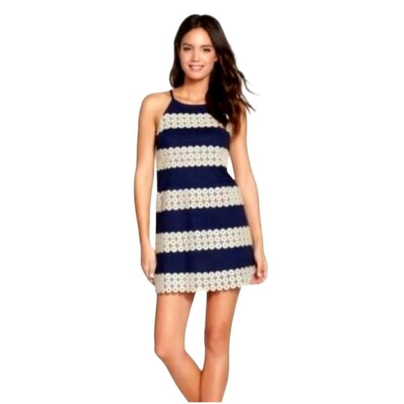 Lilly Pulitzer Navy Blue Gold Lace Dress | Size 00 - Picture 5 of 6